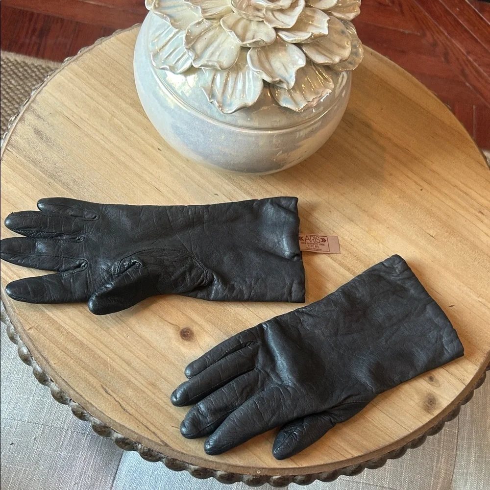 ARIS Navy Genuine Leather Cashmere Lined Gloves Size 6 1/2